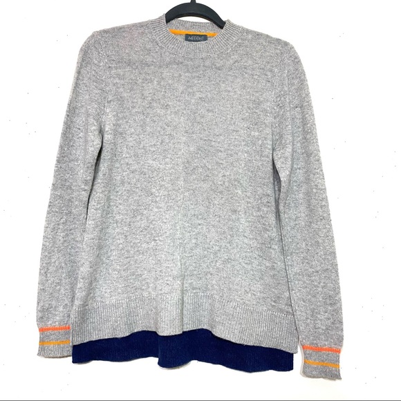 NEEDLE 100% Cashmere  pullover GRAY, NAVY & ORANGE sweater Anthropologie… - Picture 3 of 9